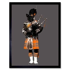 Scottish Piper Terrier Orange Kilt 12X16 Inch Framed Art Print