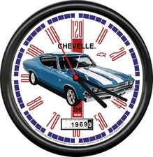 Licensed 1969 396 Chevelle  Blue 2 Door Chevrolet General Motors Sign Wall Clock