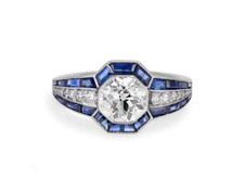 Pretty Simple Antique Style 1.36CT Old European Cut CZ  Blue Sapphire Fine Ring