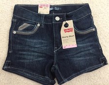 NWT Girls LEVI  S Shorty Shorts Size 6 Denim Blue NEW Adjustable Waist STRETCH