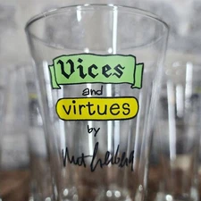 Vices & Virtues Saints & Sinners MCM Beer Pub Bar Glasses 8 Set Mort Gerberg Art