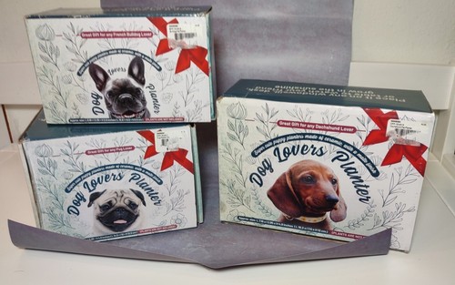 3 Ceramic Dog Planters - French Bulldog Pug Dachshund - Indoor & Outdoor Use NEW - Picture 3 of 4