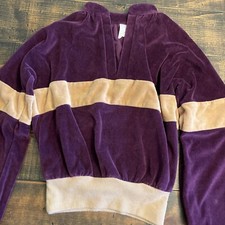Vtg 70s Mod Maroon Purple Tan Striped Hipster Sweater Small retro
