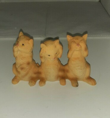 Three Wise Ginger Cats Kittens Resin Figurine Hear, Speak, See No Evil 