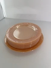 Vintage Set Of 7 Fire King Oven Ware Peach Lusterware Plates