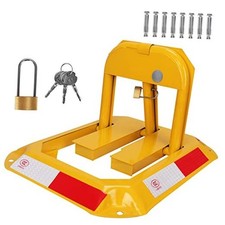 Orange Foldable Parking Barrier, Cylindrical Lock, Double Lock Design for