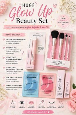   Glow Up Beauty Paket   Pinsel, Wimpernserum, Augenmasken, Whitening Pen