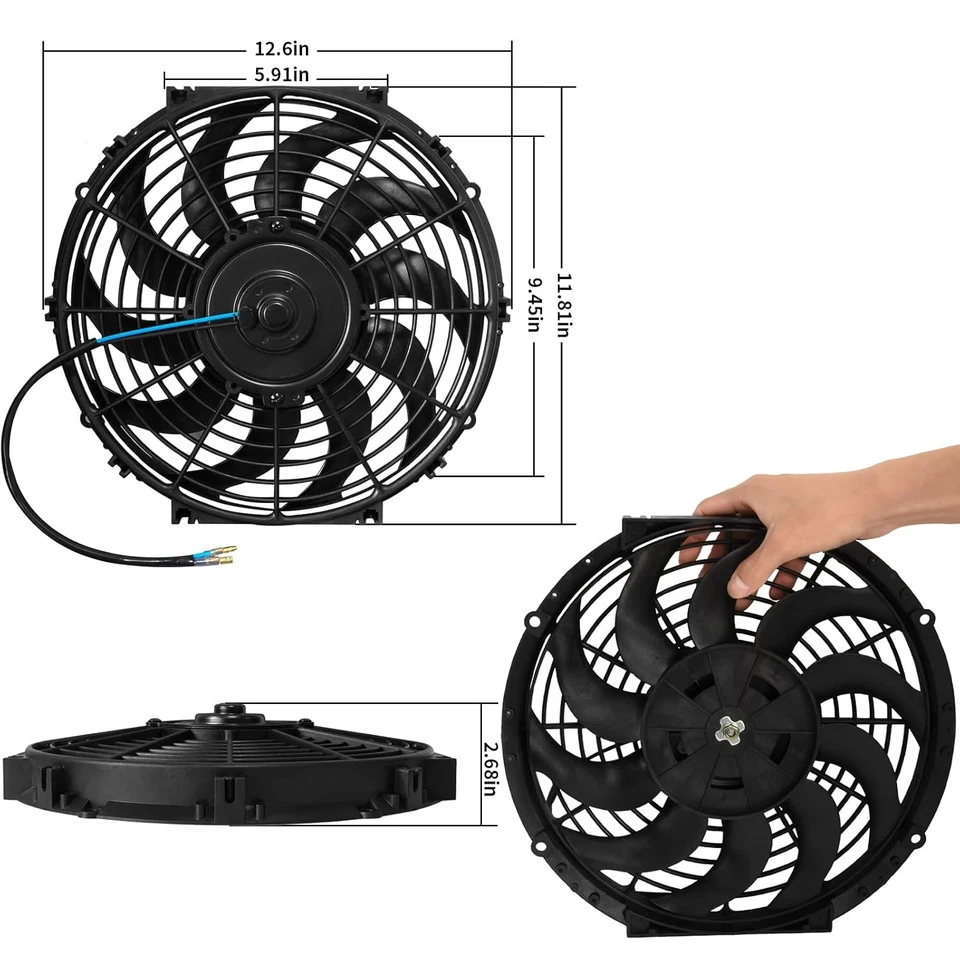 Kit de ventilador de radiador curvo Mupera 12" - Ventiladores extractores/empujadores reversibles delgados dobles Foto 3 de 4