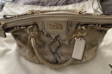 Authentic Coach Madison Satchel Snakeskin Leather Beige Gold Shoulder Handbag 