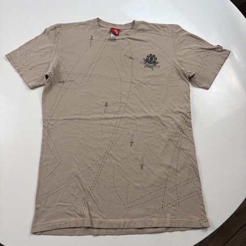 Element Skateboards T Shirt Mens Large Script Logo Tan Skate Y2K 2000 VTG