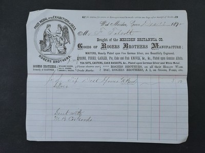 1872 antique MERIDEN BRITANNIA ct BILLHEAD SILVERPLATE rogers brothers 