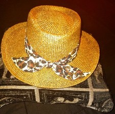 Cowgirl Western Woven Brim Hat . Animal Print Scarf Going Around The Hat. Unique