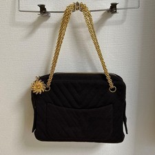 CHANEL 90s Dark Brown Chevron Quilted Jersey Mademoiselle Camera Bag Used