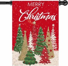 Christmas House Flag 28X40 Double Sided Burlap, Winter Yard Large Flag for Outs