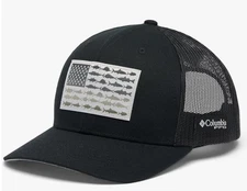 Columbia PFG Fish Flag Mesh Snap Back Black Gray NWT One Size
