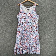 Chaps Dress Women XL Blue Floral Sheath Midi Sleeveless Cotton Round Neck Casual