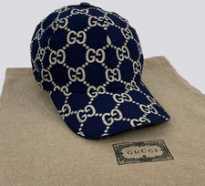 Gucci GG Monogram Logo Ripstop Recycled Polyester Baseball Cap Hat Navy Blue M