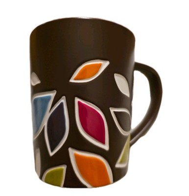 Starbucks 2010 Mosaic Brown Colorful Fall Leaves Bone China Coffee Tea Mug 14Oz