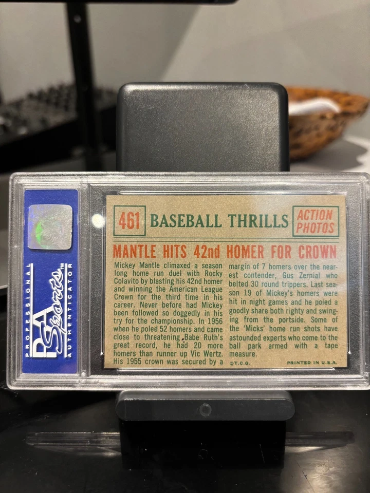 1959 Topps #461 Mickey Mantle “Hits 42nd Homer for Crown” PSA 8 casi nuevo-como nuevo – Yankees Foto 2 de 4