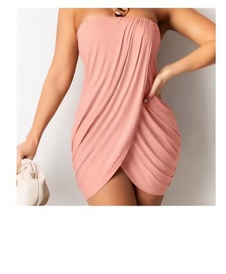 Ruched Mini Dress Strapless Tube Or Long Top Plus Size 4x Peach 