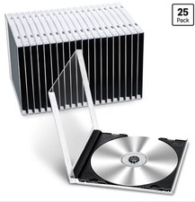 25 Pcs Standard 10.4mm CD Jewel Cases Single Disc Clear w Black Tray