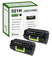 Cartucho de tóner negro de alto rendimiento 521H (52D1H00) paquete de 2 repuestos para Lexmark...