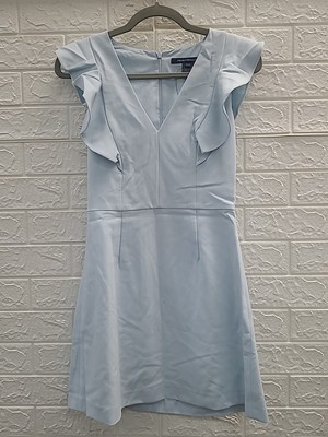 NEW French Connection Whisper Ruffle V Neck Dress In 'Light Dream Blue' Size 4