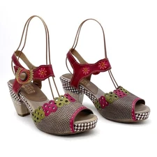 L’Artiste by Spring Step Jive Sandals Size 41 EU 9.5 US Red Floral Leather Heels