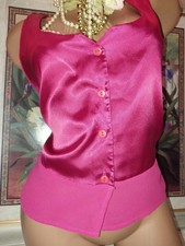 VTG SATIN SHINY VS Y2K BLOUSE SHIRT CAMI BUTTON UP SRI LANKA L/44"