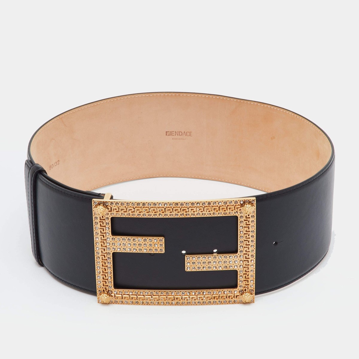 Fendi 80CM Black Leather Fendace Crystal Embellished Wide Belt | eBay