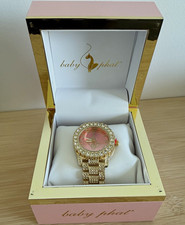 Baby Phat Women's Watch Gold x Pink Rhinestone Bracelet Kimora Simmons
