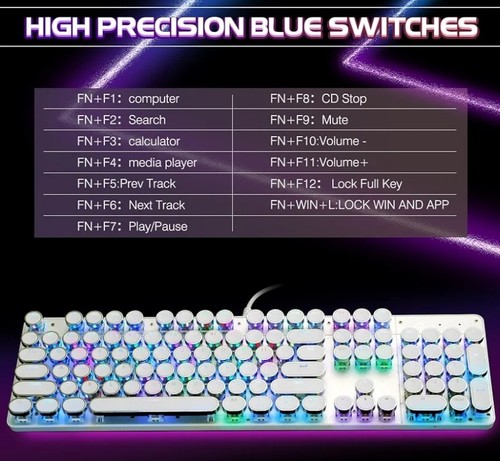 Retro Steampunk Gaming Mechanical Keyboard Blue Switch Led Backlit - 第 9/10 張圖片