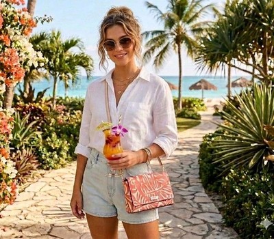 Kate Spade Sally Small Crossbody Bag Grainy Vinyl Pink Palm Leaf Preppy Coastal 