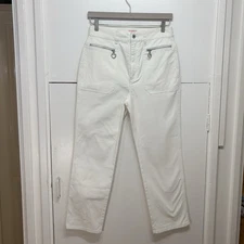 Kate Spade Denim Pants Trousers White Logo Zip Stretch Slim Cotton Esun Size 28 