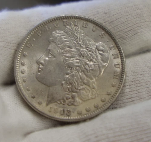 1903 US Morgan Silver Dollar $1 AU (Cleaned)