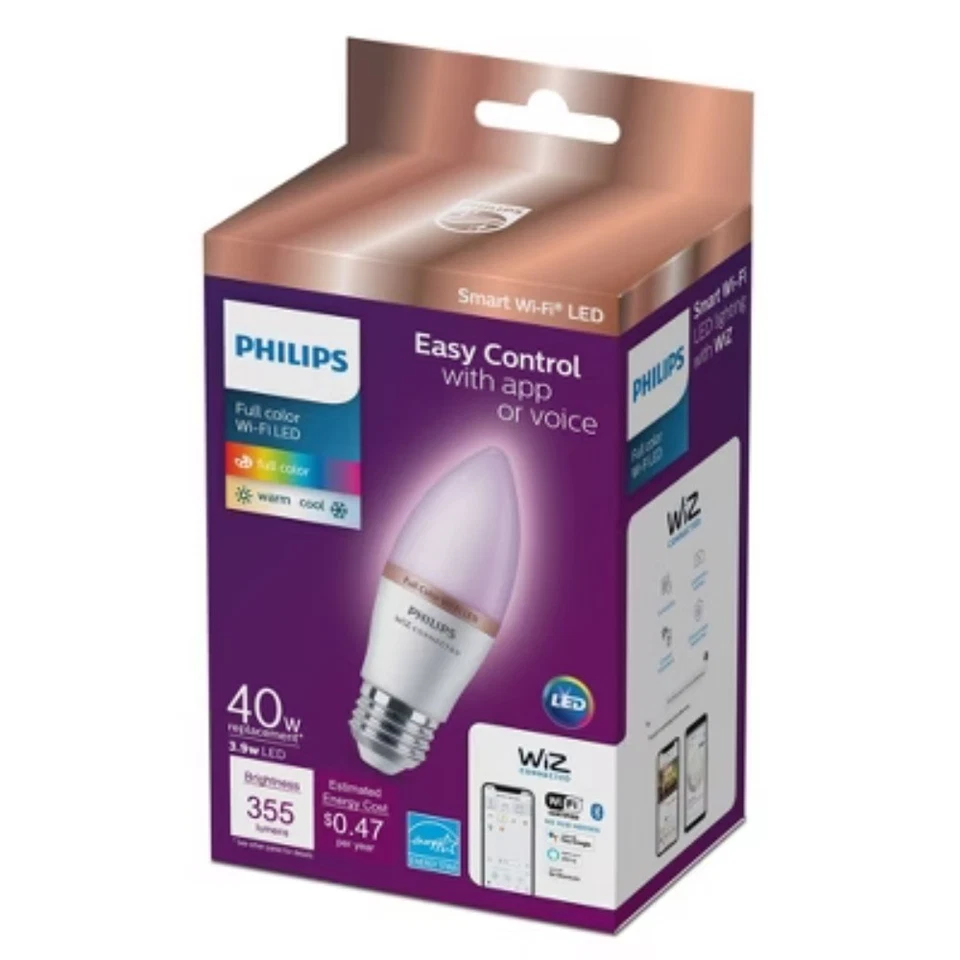 Philips Smart 40W Color LED Candelabro Bombilla E12, Regulable Foto 2 de 4