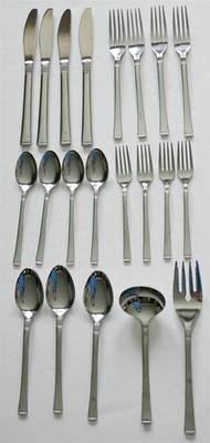 VTG DORIC Stainless Japan LOT 21pc Almost Svc for 4+Serving Fork+Gravy Ladle MCM