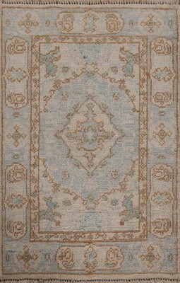 Geometric Oushak Oriental Foyer Rug 2x3 Wool Hand-knotted Accent Light Blue Rug