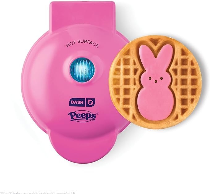 PEEPS Dash Bunny Mini Waffle Maker, 4" Non-Stick, Pink, for 