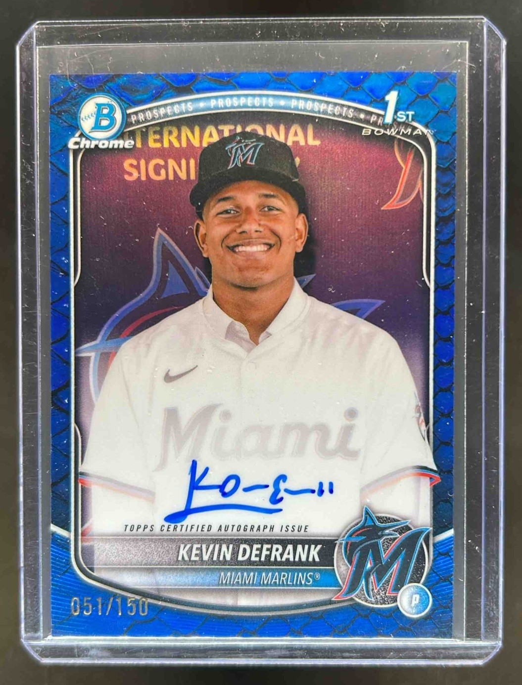 2025 Bowman Chrome Kevin Defrank Auto Reptilian Blue Refractor 1st #51/150