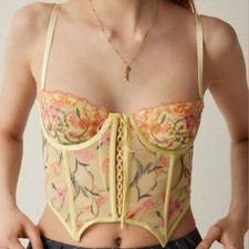 Out From Under Urban Outfitters Yellow Floral Bustier Corset Top Small