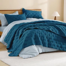 King Size Quilt Bedding Set - Teal Lightweight Comforter Bedspreads & Coverlets 