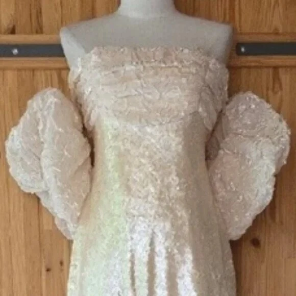 NEW FOR LOVE AND LEMONS KESSIE OFF THE SHOULDER SEQUIN CREAM MAXI GOWN DRESS M - Image 4 of 4