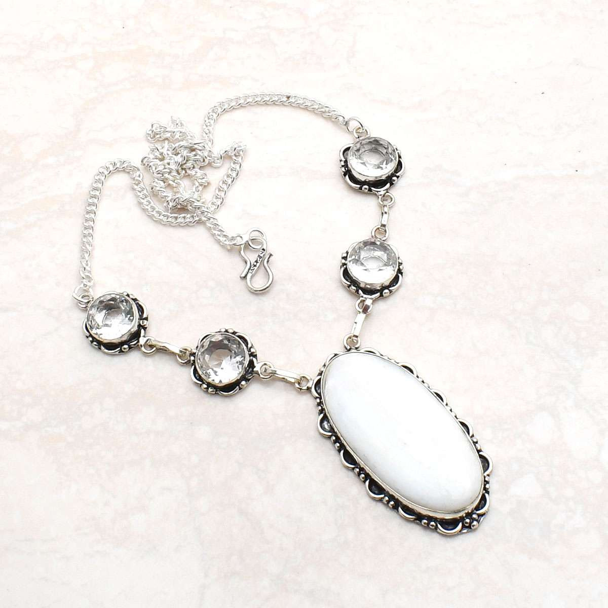 White Opal White Topaz Gemstone Ethnic Handmade Necklace Jewelry 27 Gms AN 68439