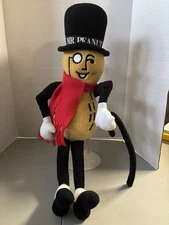VTG 1991 MR. PEANUT Plush Stuffed Doll With Red Scarf Cane 26" With Stand @READ@