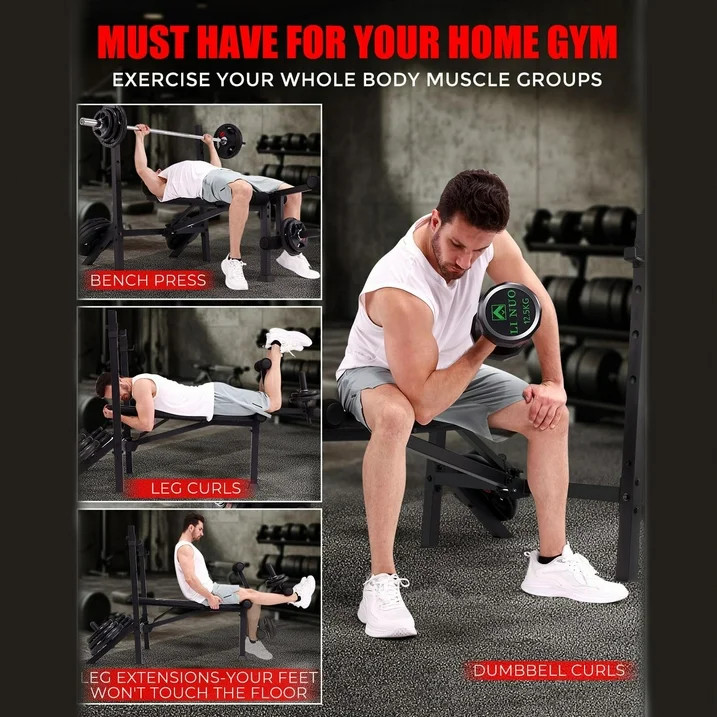Home Gym Adjustable Weight Bench Press Set 900LBS with Squat Rack & Leg Extensio