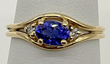 14k Yellow Gold .45cttw Oval Tanzanite  Diamond Ladies Ring