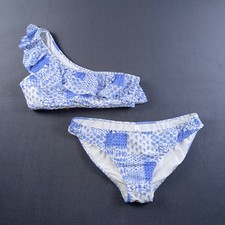 Vineyard Vines Painted Patch Ruffle One Shoulder Bikini Set Blue White L/XL