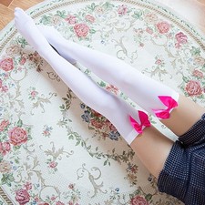 Sexy Socks Thigh High With Bows Ladies Over The Knee Hold Up Stockings White