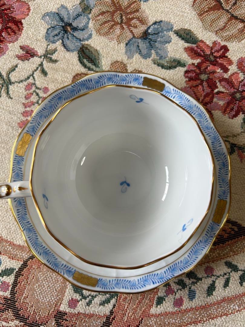 Herend Chinese Bouquet Cup Saucer Blue Pink Pair Set Apponyi